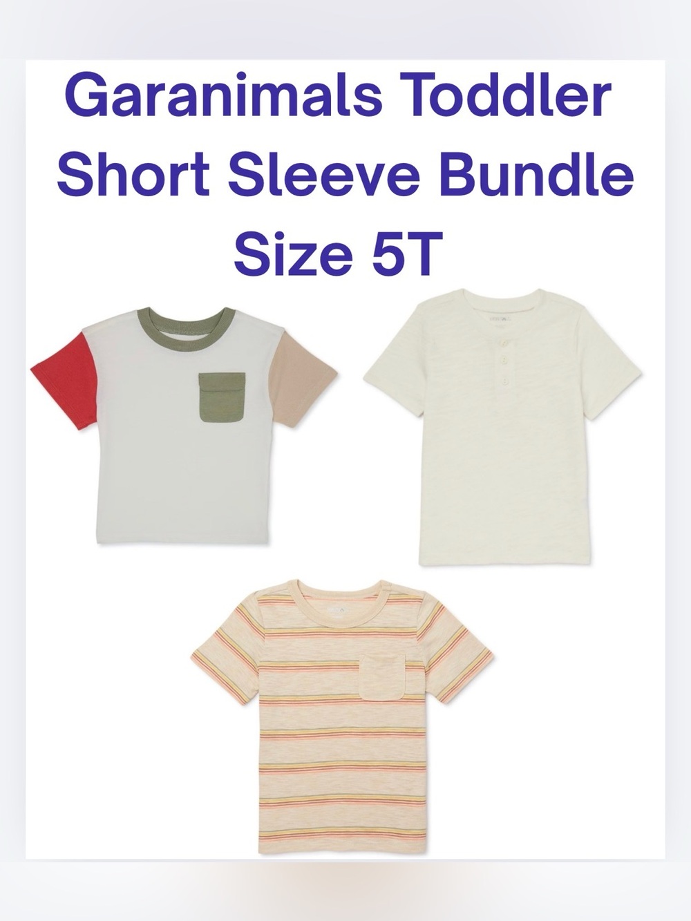 Garanimals Boys 5T T-Shirt Bundle – 3 Pc Short Sleeve Pocket Henley